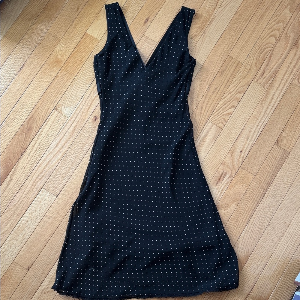 Forever 21 Black Polka Dot Midi Dress | Satin Bow Tie Front | Size S - Picture 5 of 5